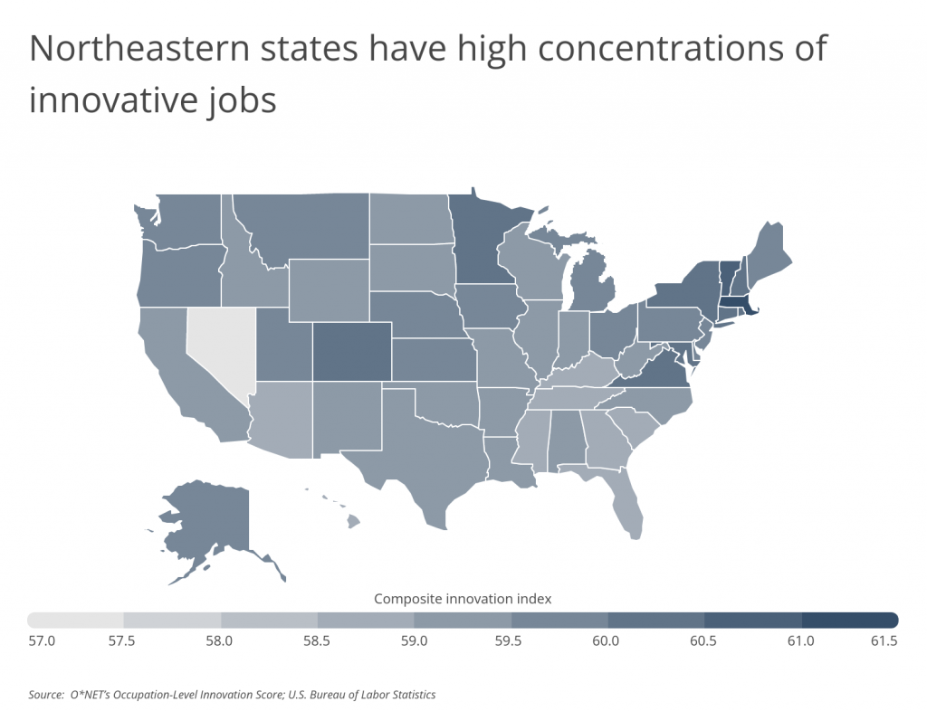 Northeastern states have high concentrations of innovative jobs